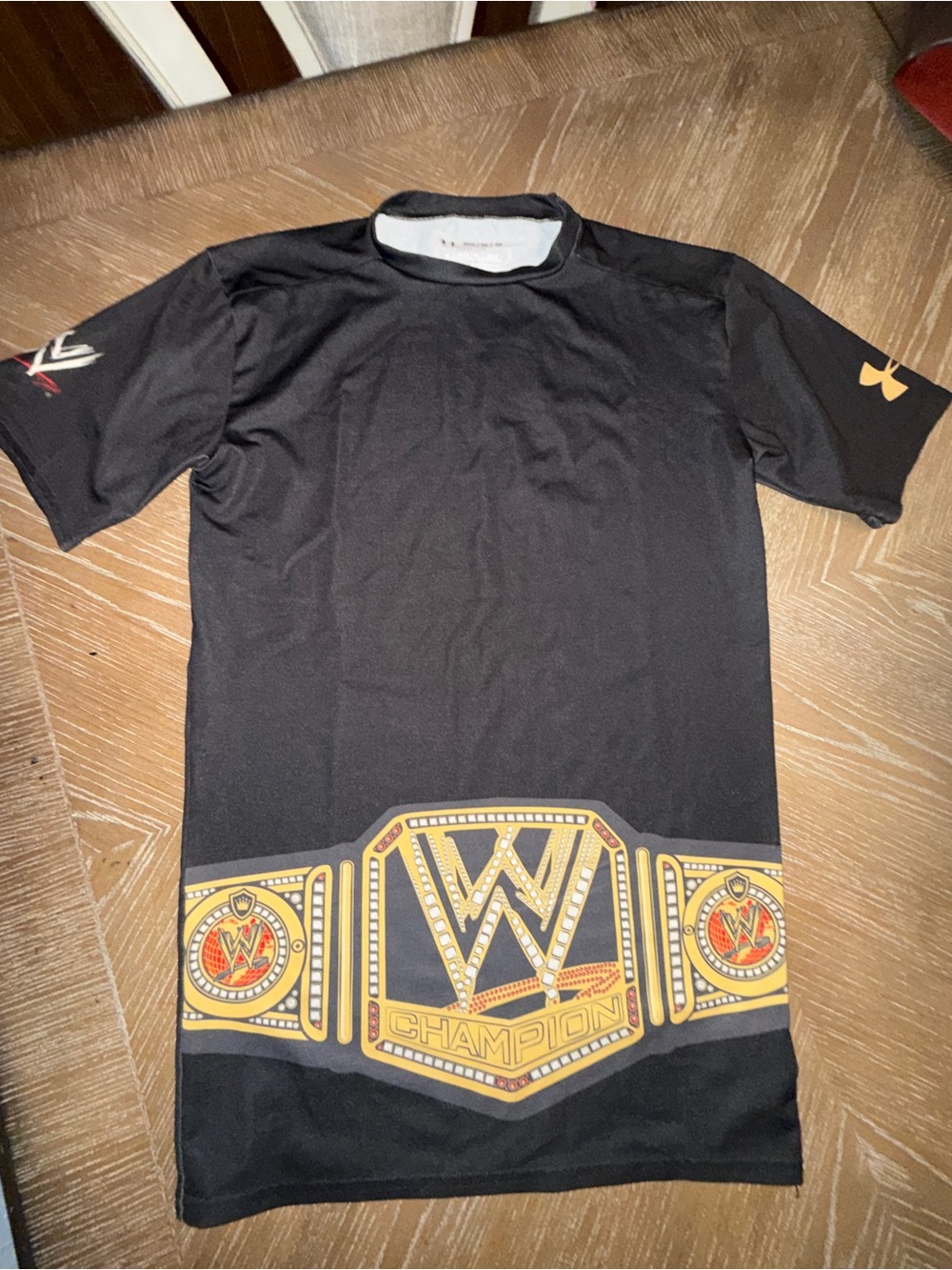 2014 Under Armour WWE Championship Title Heat Gear Compression Shirt Black Boys